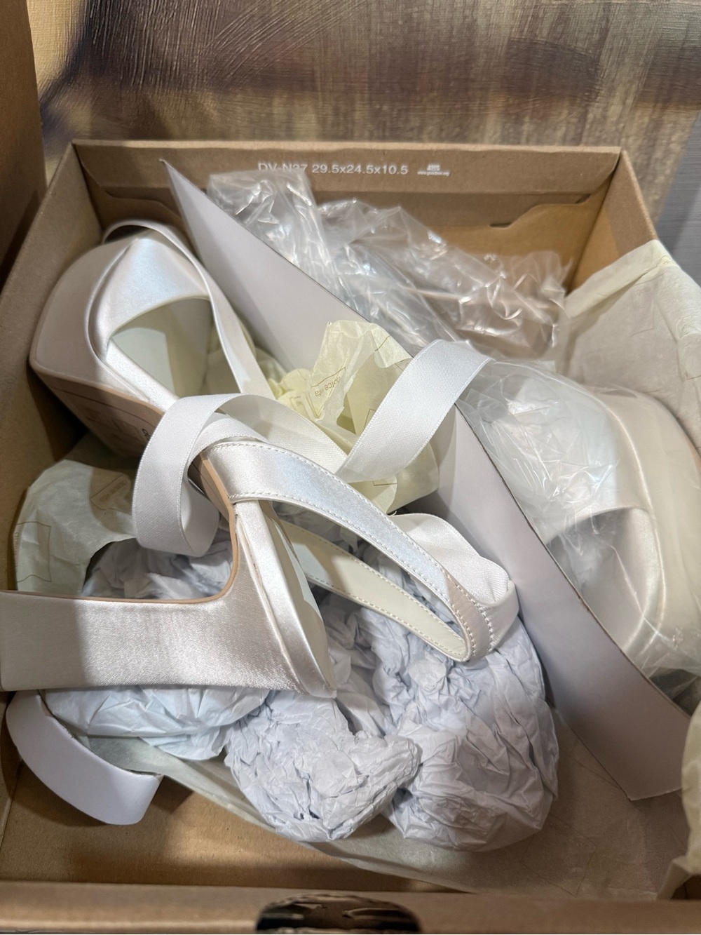 Dolce Vita White Satin Ankle-Tie Block Platform Heels | Jaemy | Size 8 Womens - Picture 6 of 7